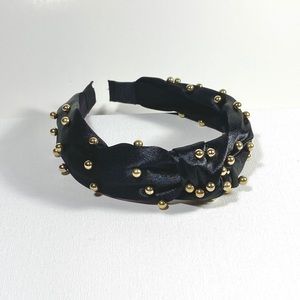 Black Satin Headband with gold beads.  Never worn